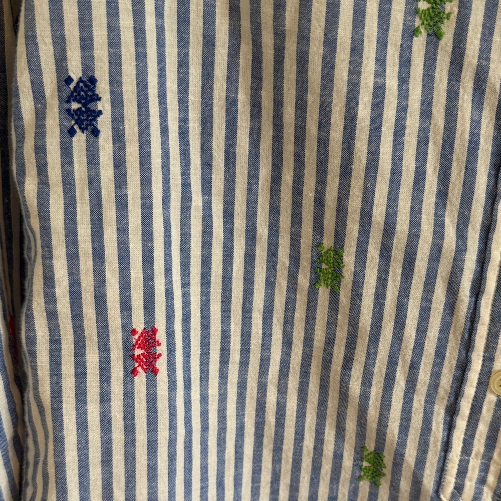 GAP Size XS Linen Cotton Blend Colorful Embroidered Blue Striped Tunic - Picture 5 of 8